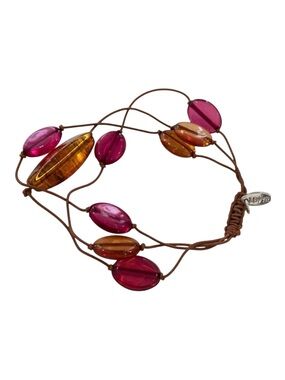 LBYVR Pink & Amber-Toned Multi-Strand Beaded Bracelet With elastic Cord boho